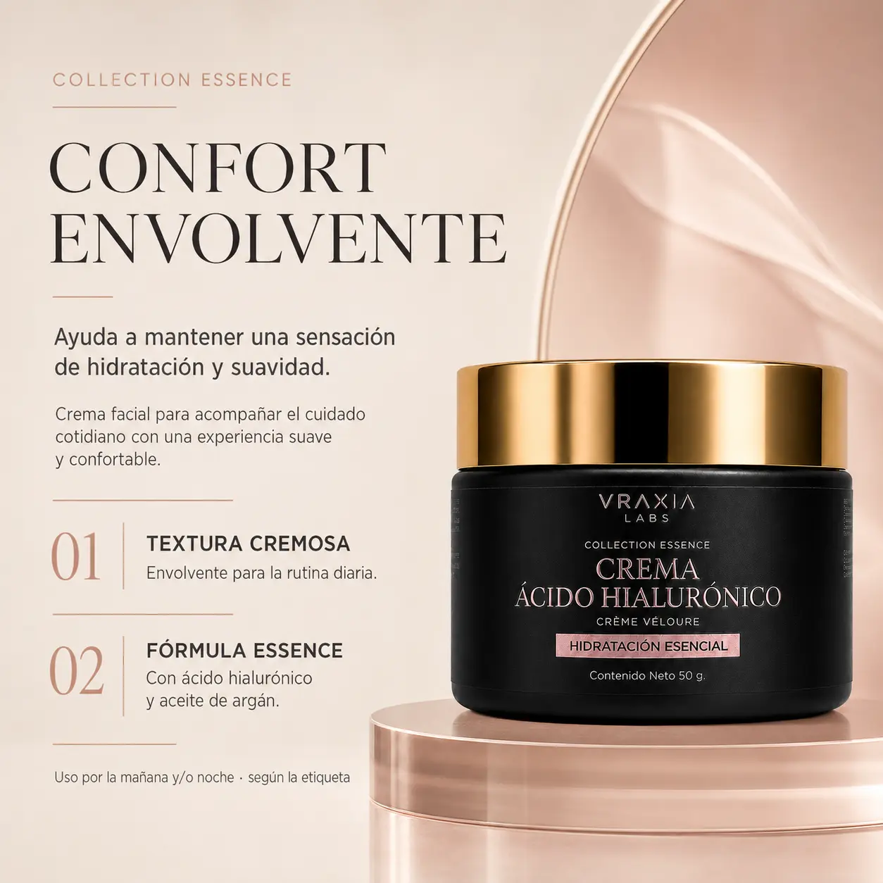 Beneficios cosméticos de la Crema Ácido Hialurónico Crème Véloure de VRAXIA LABS