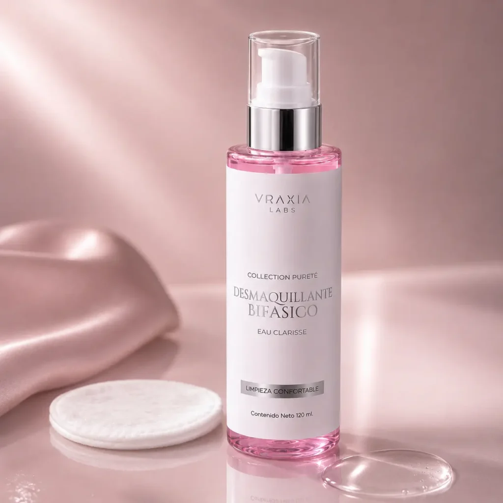 Desmaquillante Bifásico Eau Clarisse de VRAXIA LABS para limpieza nocturna