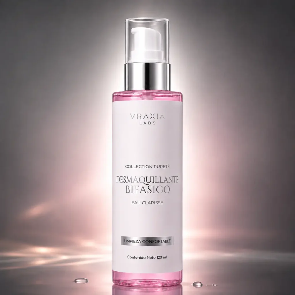Desmaquillante Bifásico Eau Clarisse de VRAXIA LABS en escena editorial