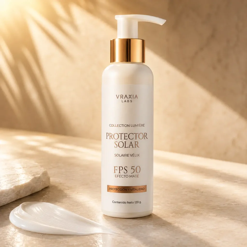 Protector Solar Solaire Vélix de VRAXIA LABS en rutina de cuidado de día