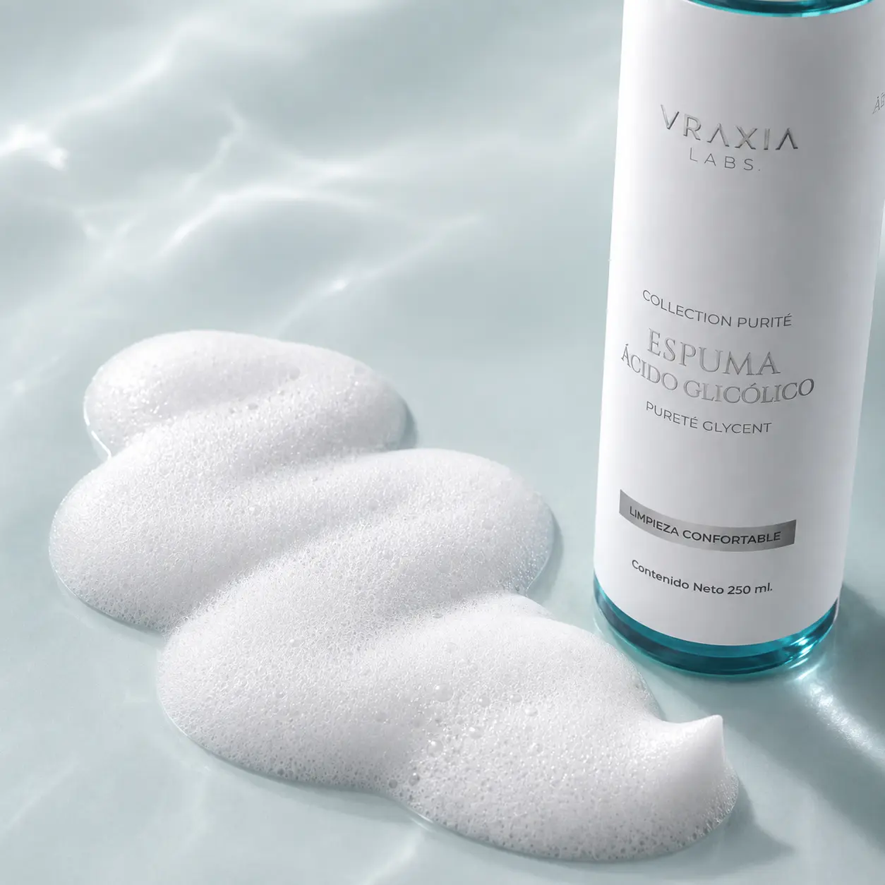Textura en espuma de la Espuma Ácido Glicólico Pureté Glycent de VRAXIA LABS