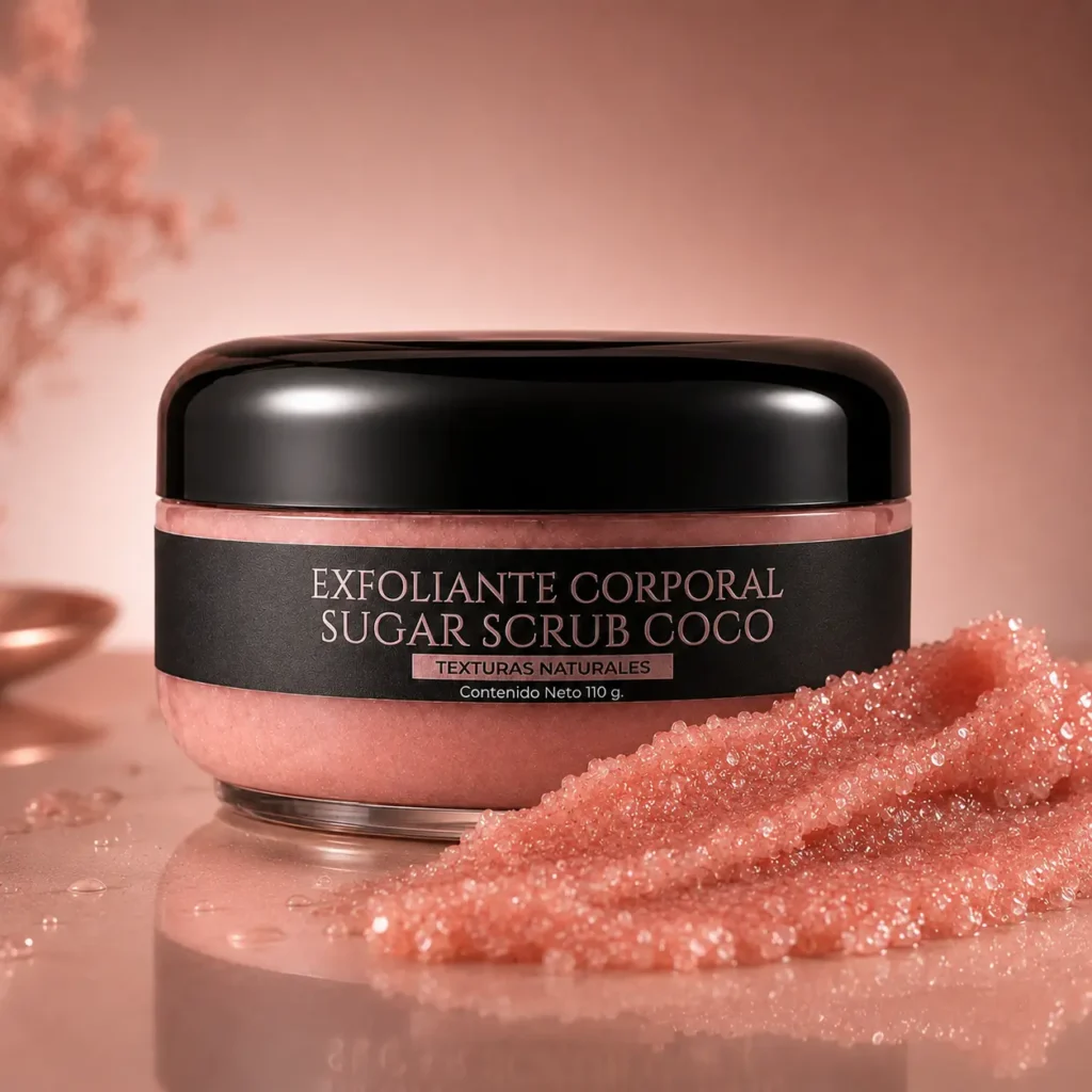 Exfoliante Corporal Sugar Scrub Coco de VRAXIA LABS con textura granulada
