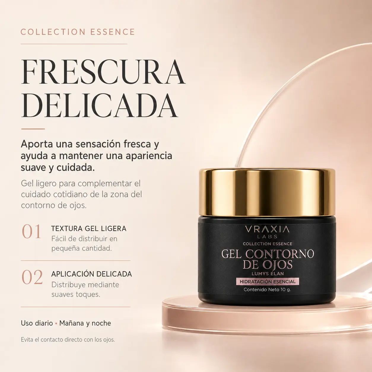 Gel Contorno de Ojos Lumys Élan de VRAXIA LABS para sensación fresca y apariencia cuidada