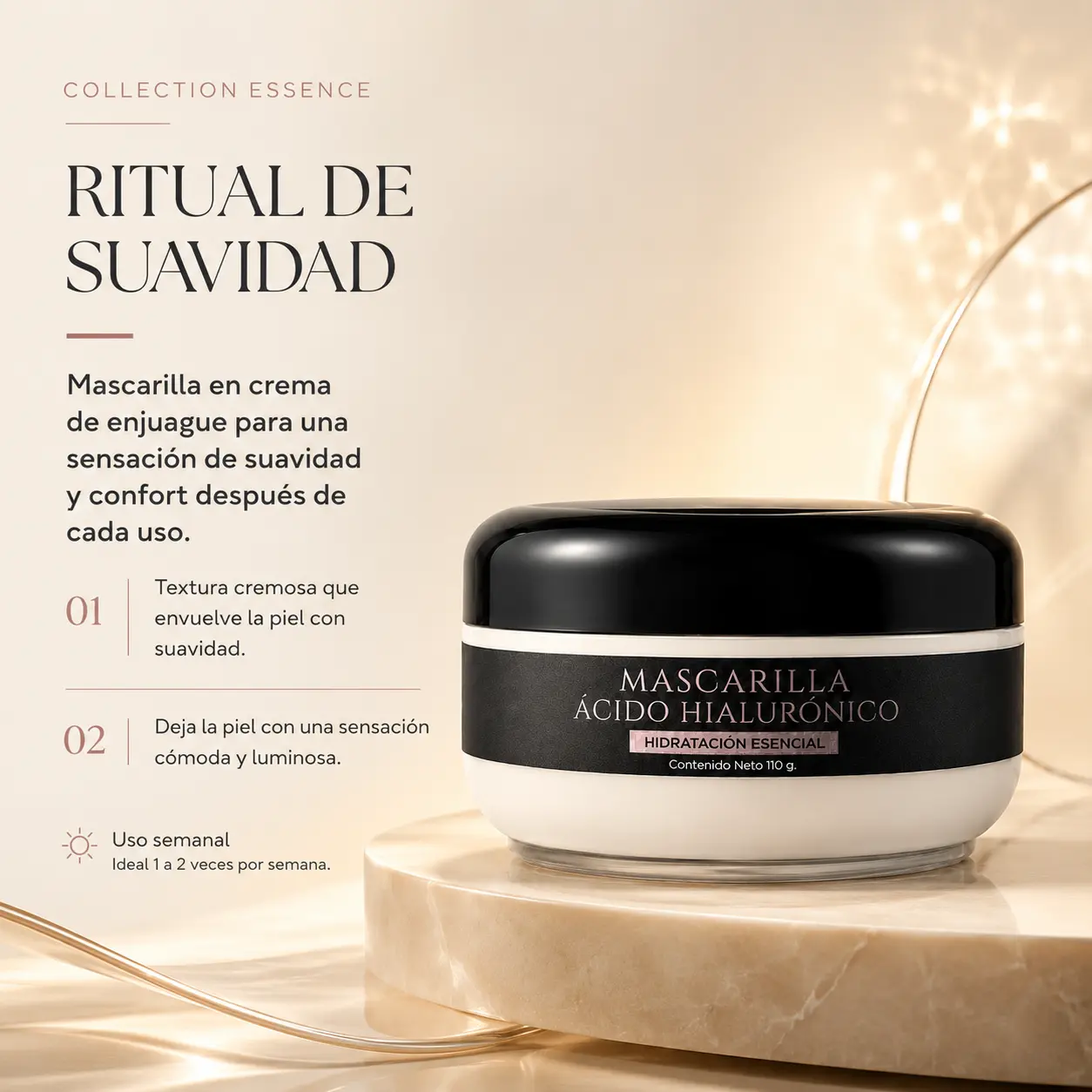 Mascarilla Ácido Hialurónico de VRAXIA LABS para hidratación cosmética, suavidad y confort