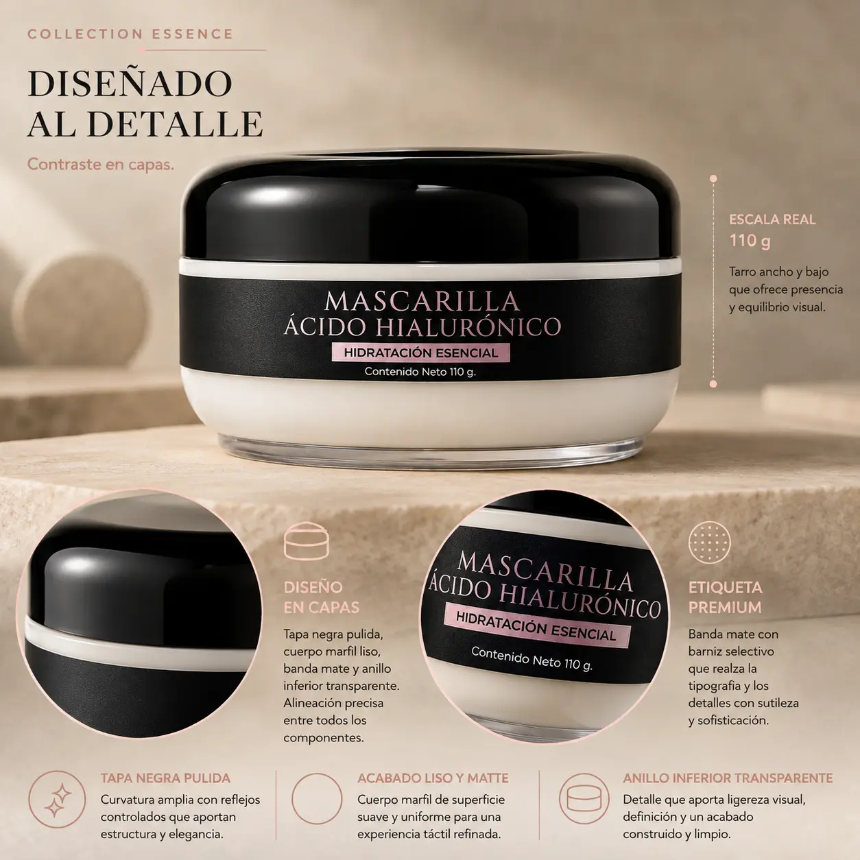 Envase y acabados visibles de la Mascarilla Ácido Hialurónico de VRAXIA LABS