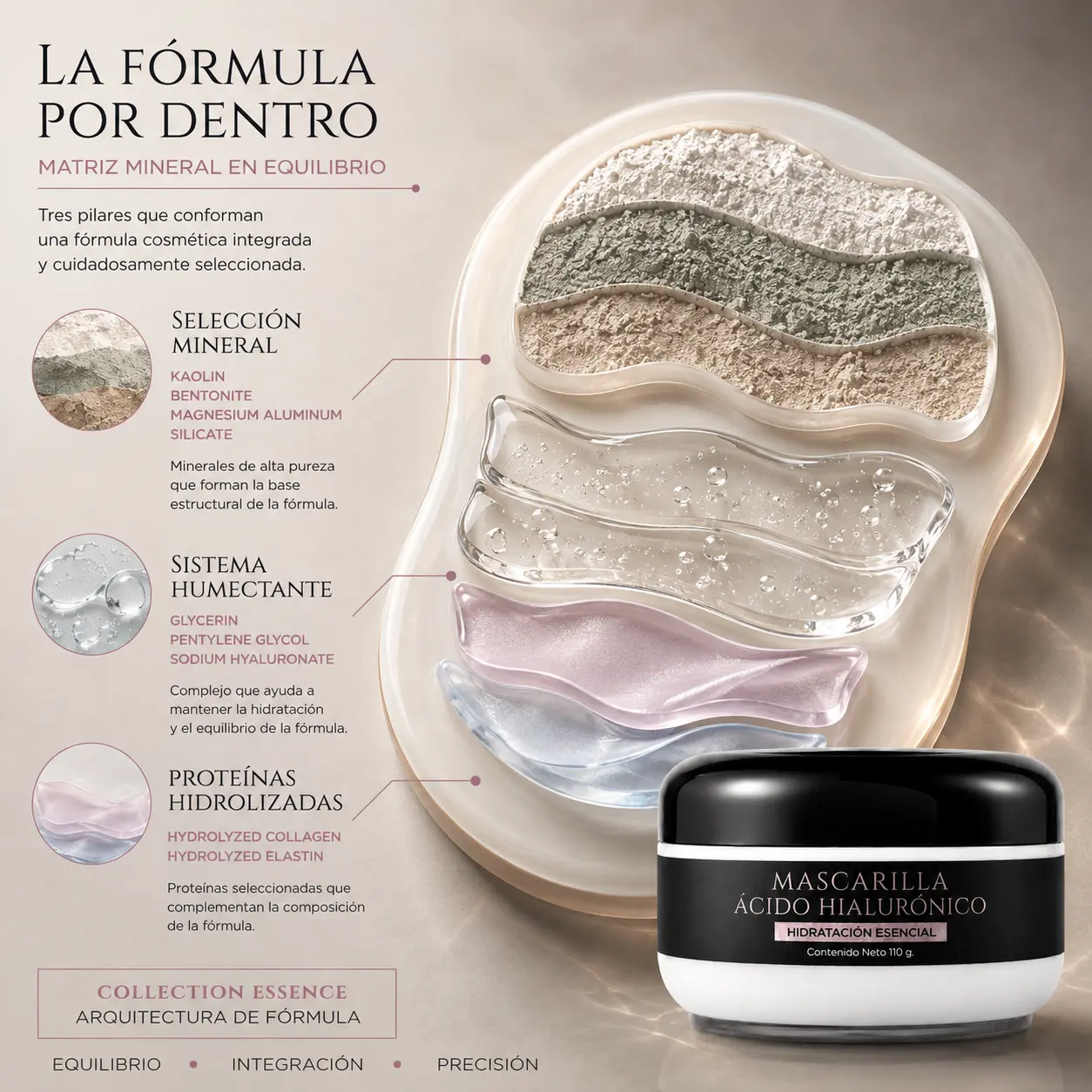 Ingredientes presentes en la fórmula de la Mascarilla Ácido Hialurónico de VRAXIA LABS
