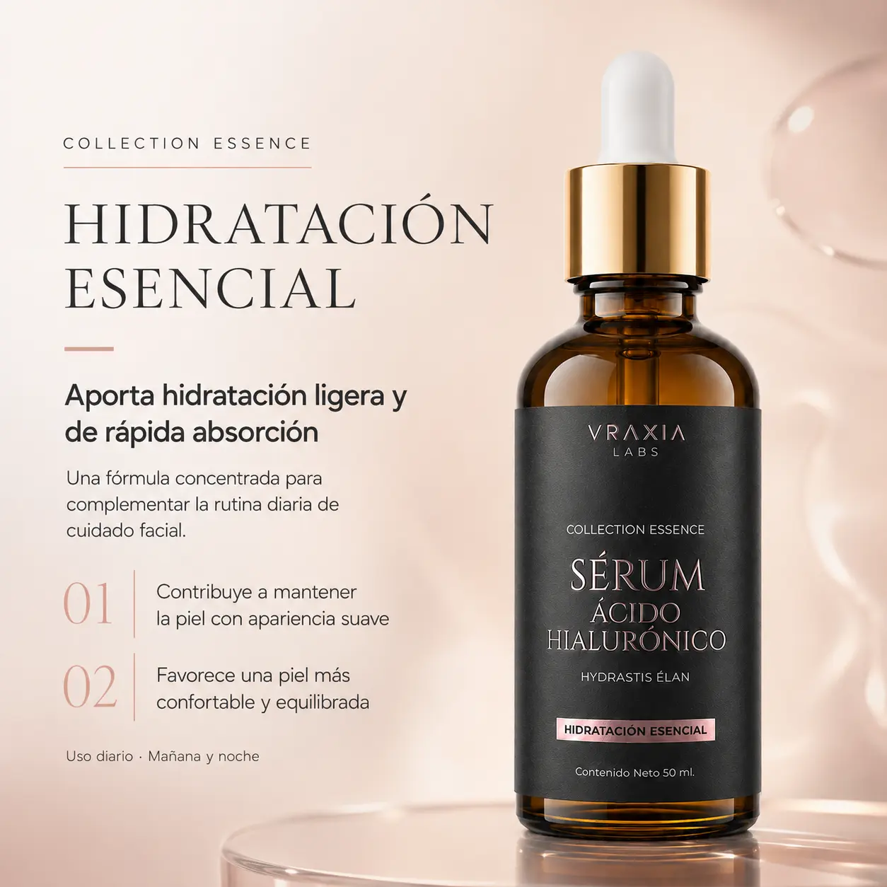 Beneficios cosméticos del Sérum Ácido Hialurónico Hydrastis Élan de VRAXIA LABS