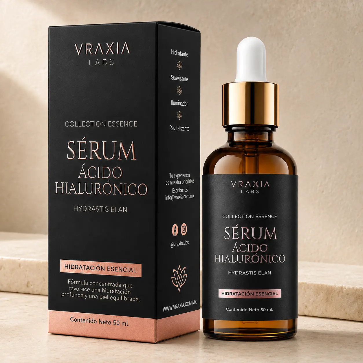 Sérum Ácido Hialurónico Hydrastis Élan de VRAXIA LABS con caja y envase