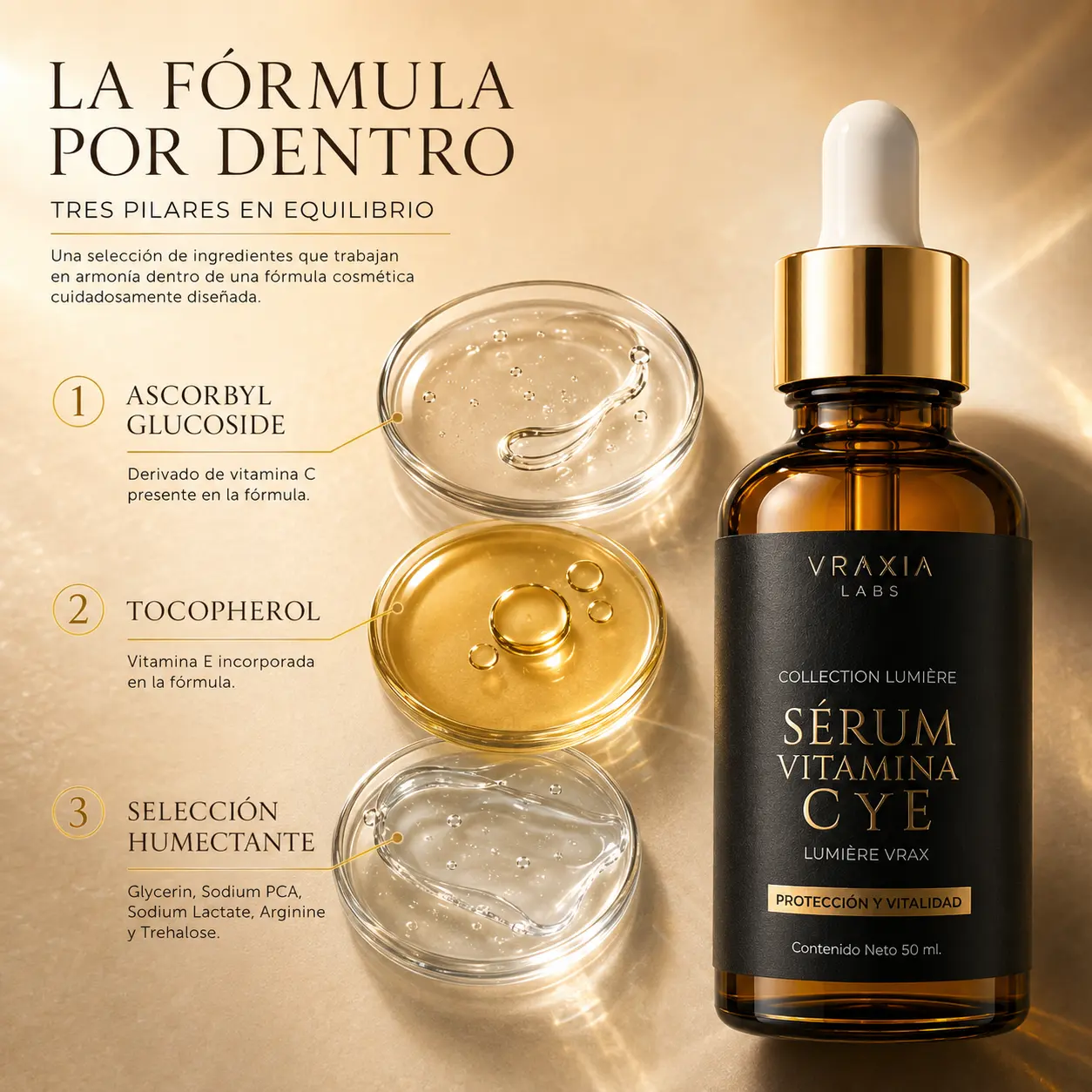 Ingredientes destacados del Sérum Vitamina C y E de VRAXIA LABS