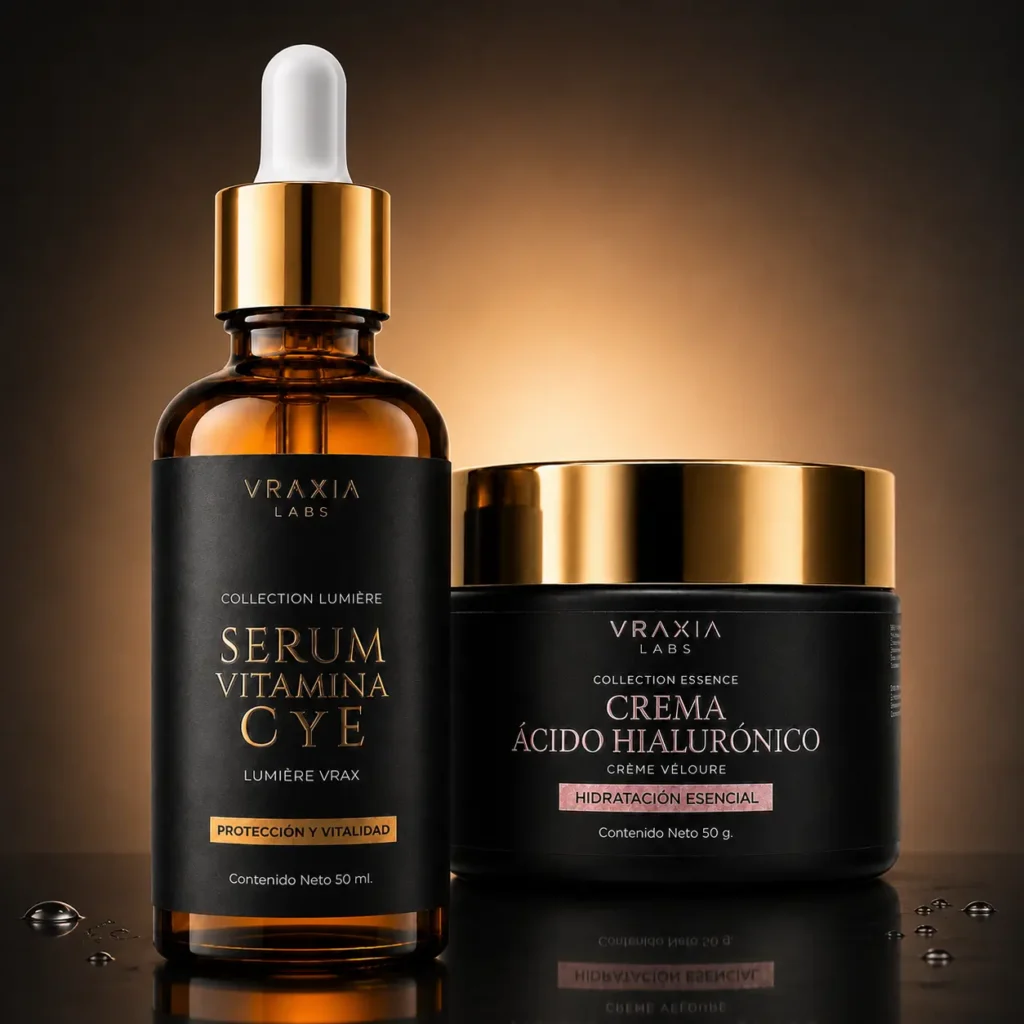 Sérum Vitamina C y E Lumière Vrax y Crema Ácido Hialurónico Crème Véloure de VRAXIA LABS