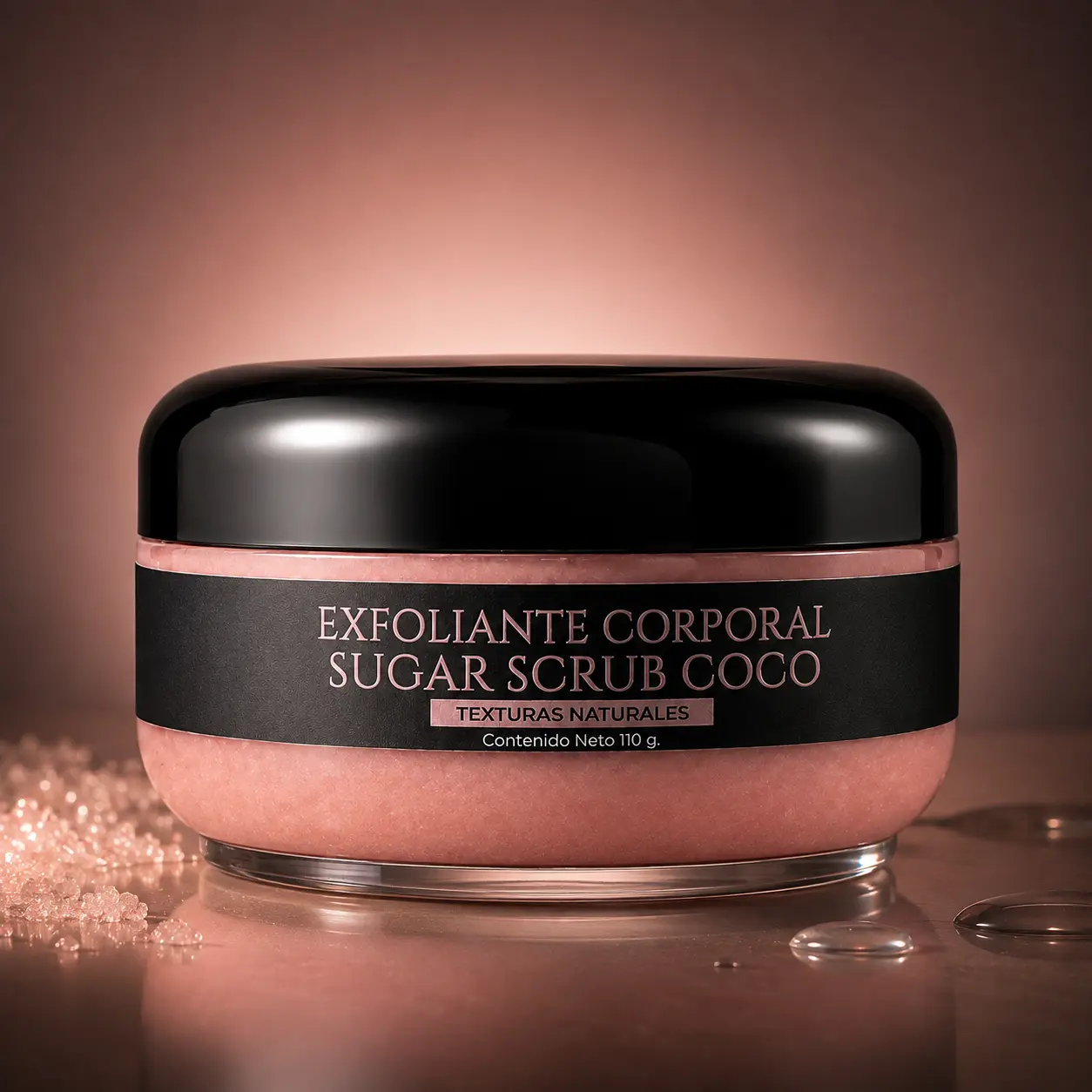 Exfoliante Corporal Sugar Scrub Coco de VRAXIA LABS en escena editorial